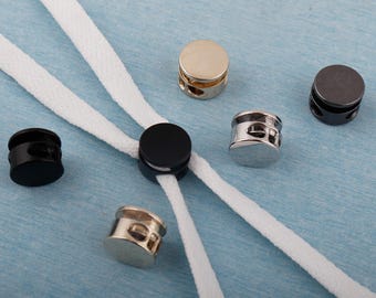 Metal Double Hole Cord Lock: Elastic Adjuster Toggle - Gold/Silver/Black