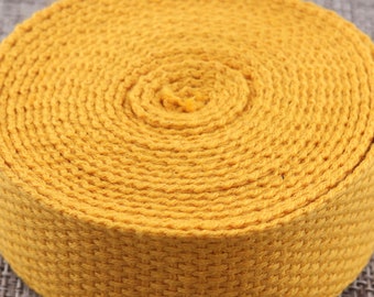 Yellow cotton webbing,1/1.25/1.5 Inch cotton canvas leash webbing pet collar webbing by yard for key fob purse straps belting