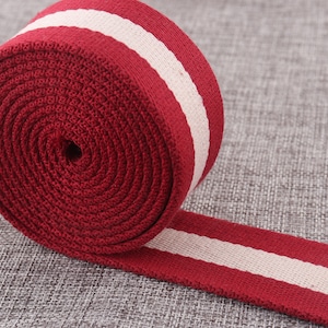 Red White Stripe Cotton Webbing: 38mm Knit Tape Ribbon