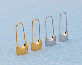 Stainless Steel Safety Pin Drop Earrings: Goth Punk Jewelry