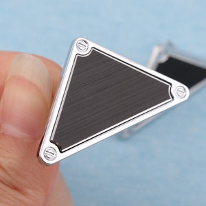 Personalized Black Triangular Logo Tag: Nickel Plated Metal Purse Feet, Laser Engraved