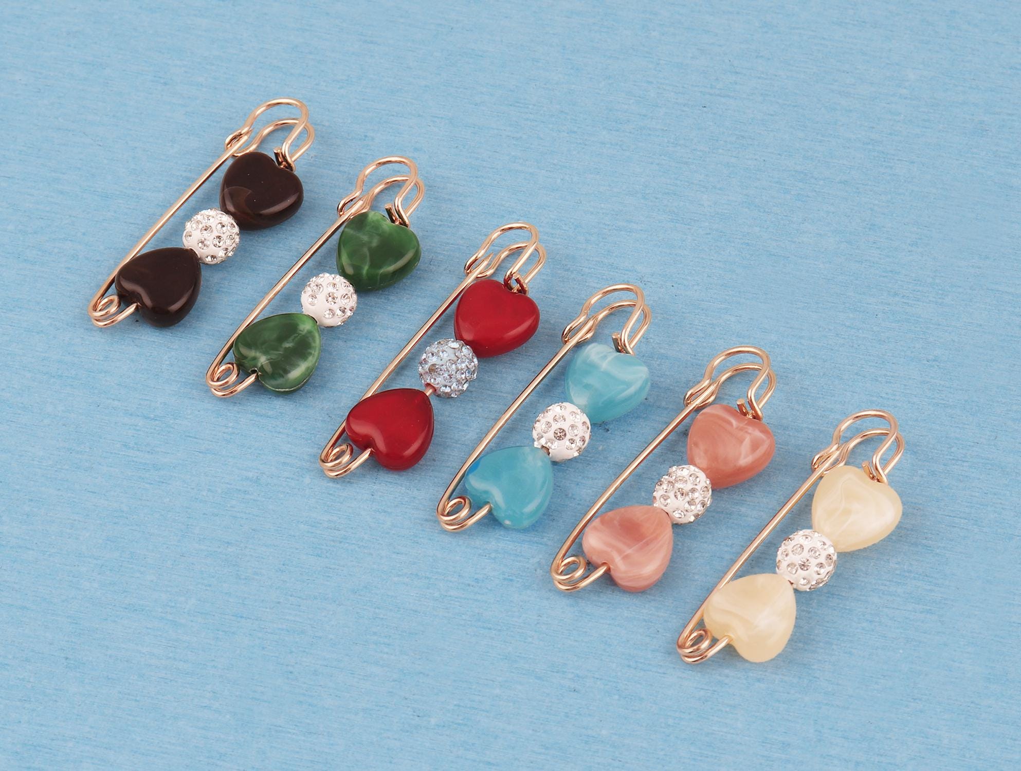 Beaded Safety Pins: Heart Shaped Beads Brooch Pins,Jewelry Making - 55mm