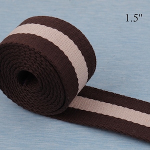 1.5&quot; brown white stripe webbing,38mm width belt webbing cotton webbing knit tape ribbon trim,key fob webbing for bag purse strap making