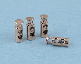 Metal Cord Lock: Silver Toggle Stopper, 2-Hole Adjuster - 25mm