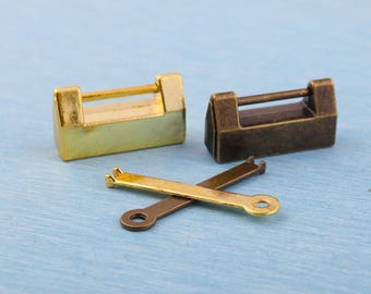 Lucchetto cinese in ottone antico: lucchetto per portagioie in stile vintage (32 x 18 mm)