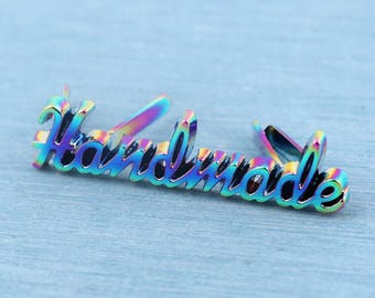 Regenboogkleurig metalen "Handmade" taslabel - 36 mm hardware accessoire