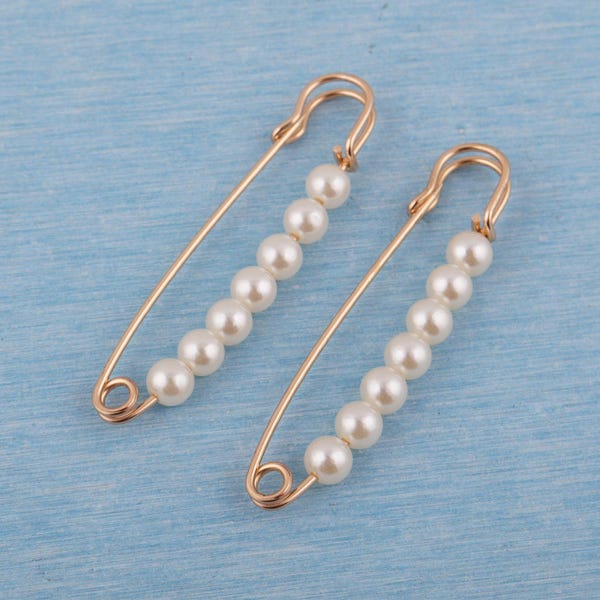 Pearl Safety Pin Brooch: Gold Shawl & Scarf Pin - 76*14mm