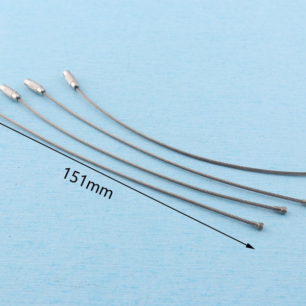 10 pcs fil en acier inoxydable, 1,5 mm diamètre de fil 151mm longueur fil d’acier porte-clés avec serrure à vis, câble en acier stariness avec montage de corde