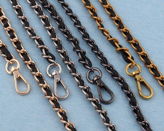 110cm length metal/leather bag chain with swivel snap clasps,7mm width handbag chain,purse chain strap,shoulder chain for bag making 1-2pcs