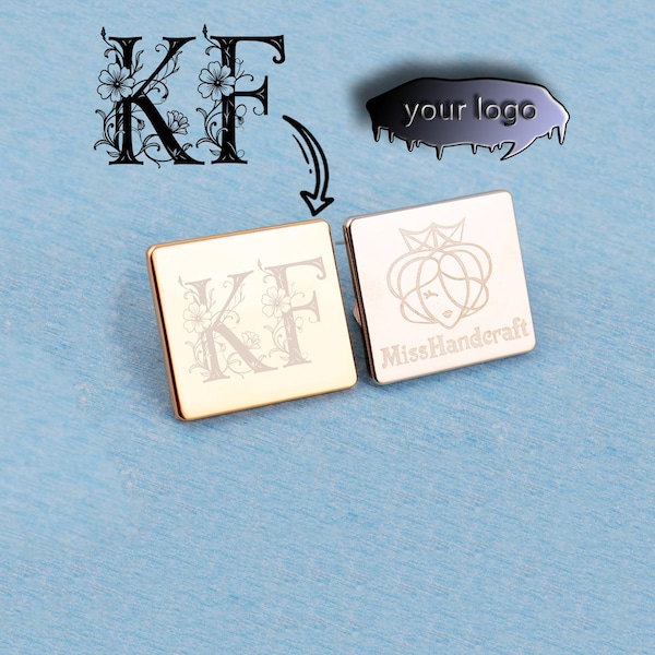 Custom Metal Purse Label: Rectangle Tag with Feet, Laser Engraved Logo (31x28mm)