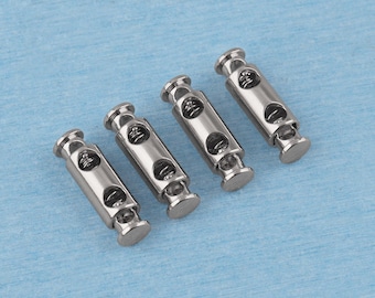 Metal Cord Lock: Silver Toggle Stopper, 2-Hole Adjuster