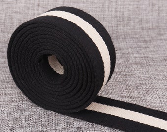 Cinta de algodón a rayas blancas y negras - Ribete para correa de bolso de 1,5"