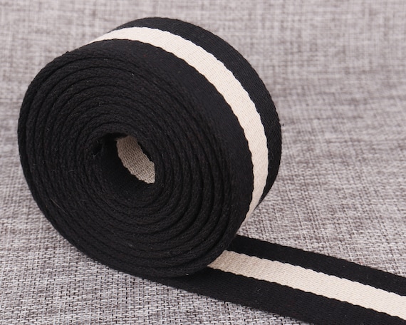 1.5 Black White Stripe Webbing,38mm Width Cotton Webbing Knit Tape Ribbon  Trim,key Fob Webbing for Bag Purse Strap Making 