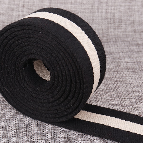 1.5" black white stripe webbing,38mm width cotton webbing knit tape ribbon trim,key fob webbing for bag purse strap making