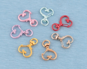 10 Rose Gold Heart Swivel Snap Hooks: 9mm Lobster Clasps