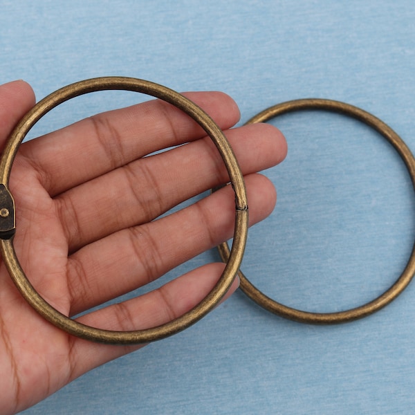 Antieke messing bindringen, 80mm buitenste metalen bronzen boekkaart binder scharnier snap o ring, multifunctionele o ring voor ronde sleutelhanger accessoire