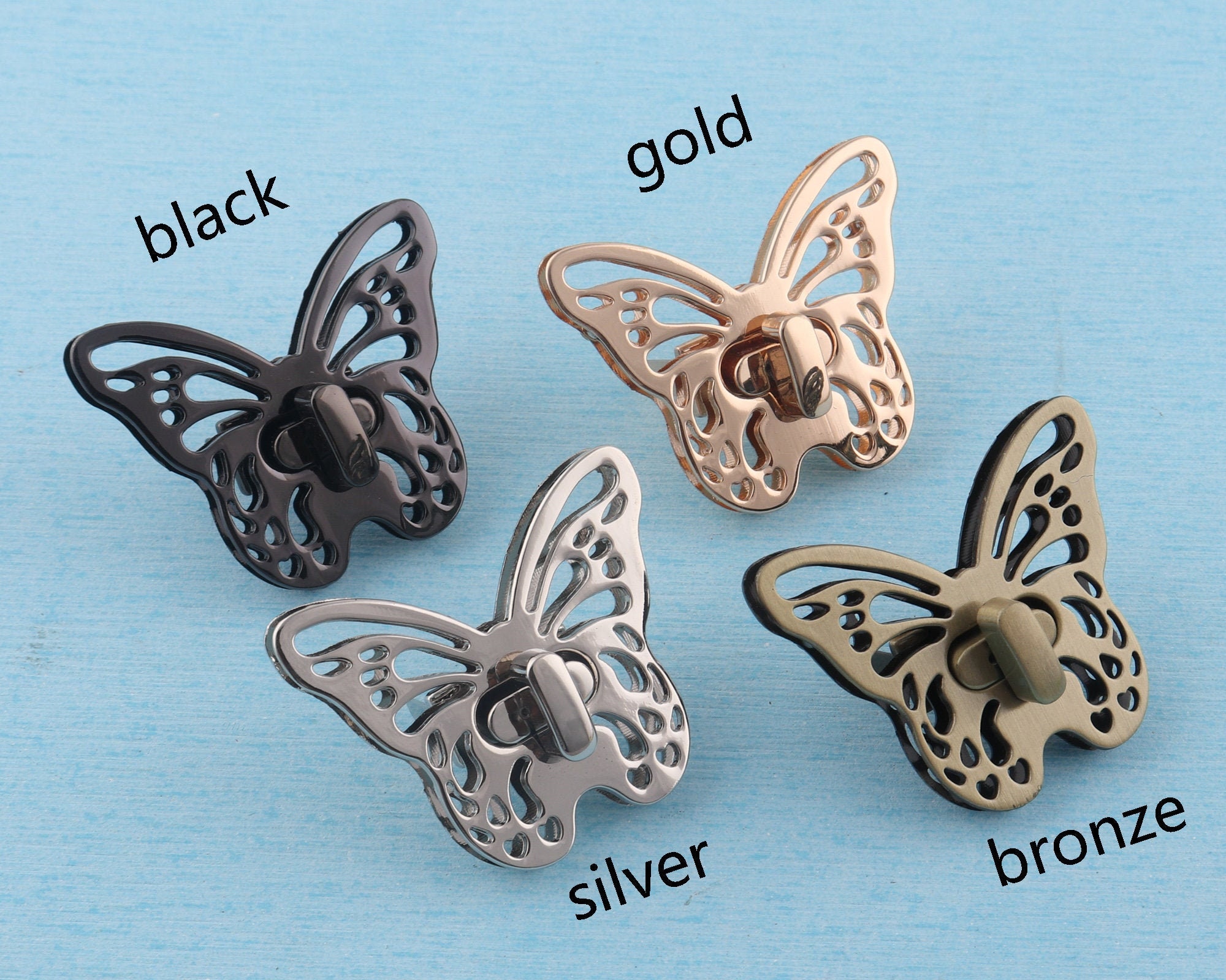 Butterfly Twist Lock: Metal Bag Latch Purse Hardware (50x40mm) - Black/Gold/Silver/Bronze