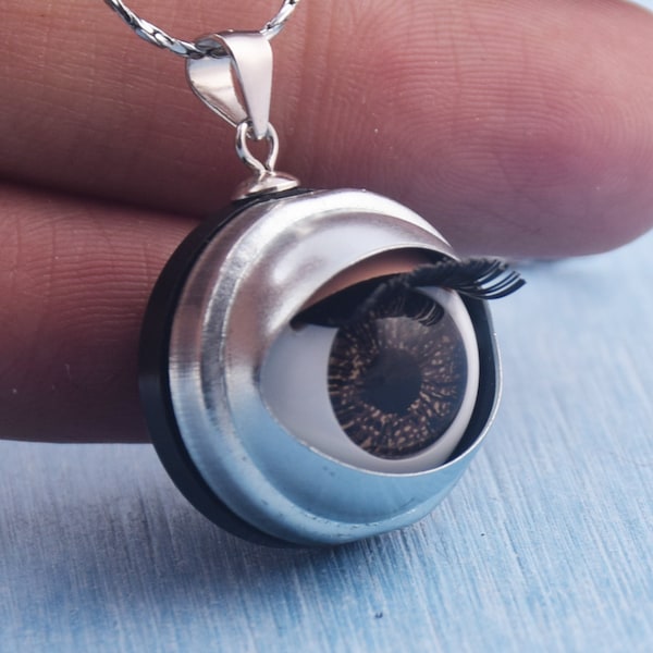 Blinking Doll Eye Pendant: 20mm Toy Safety Eye, Sterling Silver