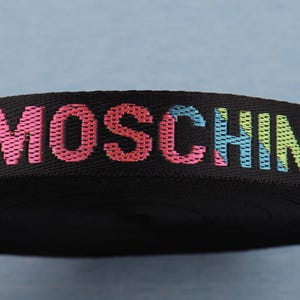 MOSCHINO Woven Ribbon: Black Nylon Jacquard, 1 inch