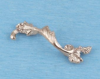 Silver Leaf Drawer Pull - Ornate Scroll Cabinet Handle, Decorative Furniture Hardware