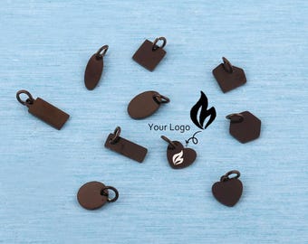 Personalized Laser Engraved Logo Tags: Black Mini Metal Jewelry Charms