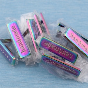 Rainbow Metal &quot;Handmade&quot; Bag Labels: 36x10mm Purse Hardware