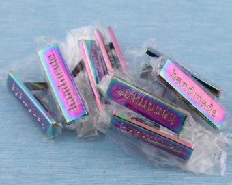 Rainbow Metal "Handmade" Bag Labels: 36x10mm Purse Hardware