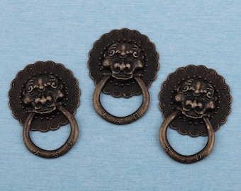 Antik Messing Löwenkopf Ring Schubladenknauf - 38 mm