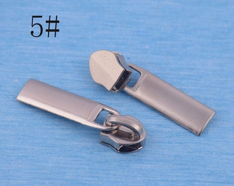 2-5-10pcs silver #5 head zipper slider puller,49mm metal zipper pull,5# nylon coil zip puller head for sewing bags clothing shoes