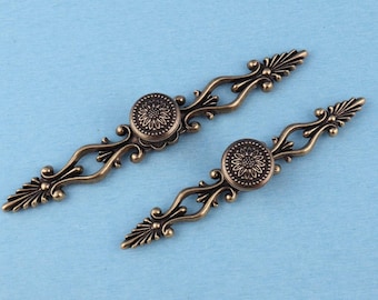 Vintage Flower Drawer Pull: Antique Brass Dresser Handle,Knob With Back Plate (175mm/216mm)
