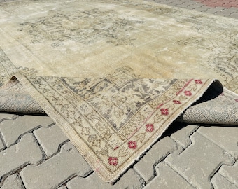 230x300 Handgeknüpfter Oushak Teppich, Handgefertigter Großer Oushak Teppich, Türkischer Teppich, Boho Teppich, Antiker Teppich, Handgefertigt, Handgeknüpft,