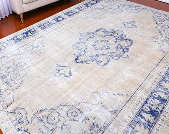 8x10 Vintage Rug, 8x10 Large Rug, Natural Rug, Turkish Area Rug, 8x10 Rug Beige, 8x10 Wool Rugs, Handmade Rug Boho, 8x10 Decorative Rugs