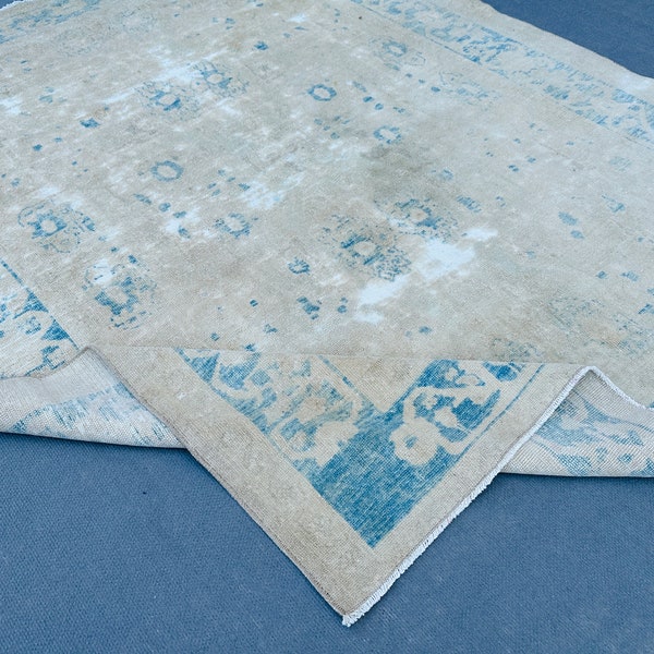 5x7 Natural Rug, 5x7 Beige Blue Rug, Wool Area Rug, Antique Rug 5x7, Turkish Vintage Rug, Oriental Nötr Rug, Modern 5x7 Rug, 5x7 Carpet