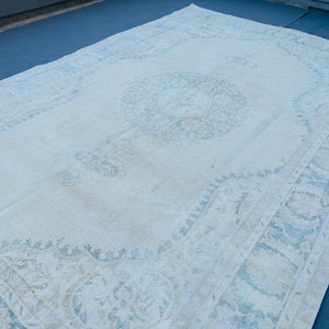8x11 Large Rug, 8x11 Oversize Rug, 8x11 Vintage Rug, Large Oushak Rug, Beige Blue Rug, 8x11 Area Rugs, Handmade Rug Boho, Oversize Beige Rug