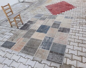 5'6x7'7x feet,PATCHWORK ,Turkish Patchwork , Patchwork Rug ,Anatolian Rug ,Patchwork Carpet , Oushak Rug , Area Rug , Turkish Decorative Rug