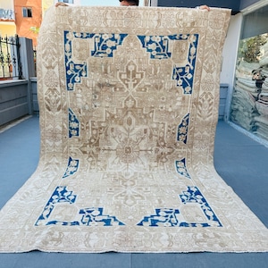 Rug 6x9 Persian Vintage Turkish, Heriz rug, Old rug 6x9, Antique rug 6x9, Dark blue rug, Living room rug 6x9, Nautral deep rug 6x9