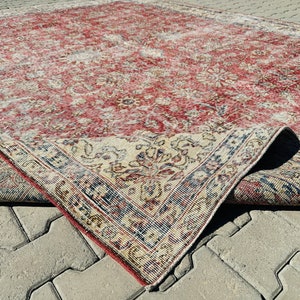 Red Rug 8x11, Red Blue Rug, 8x11 Vintage Rug, Handmade Wool Rug, Large Turkish Rug, Turkish Area Rug, Oriental Area Rug, Oushak Rug 8x11