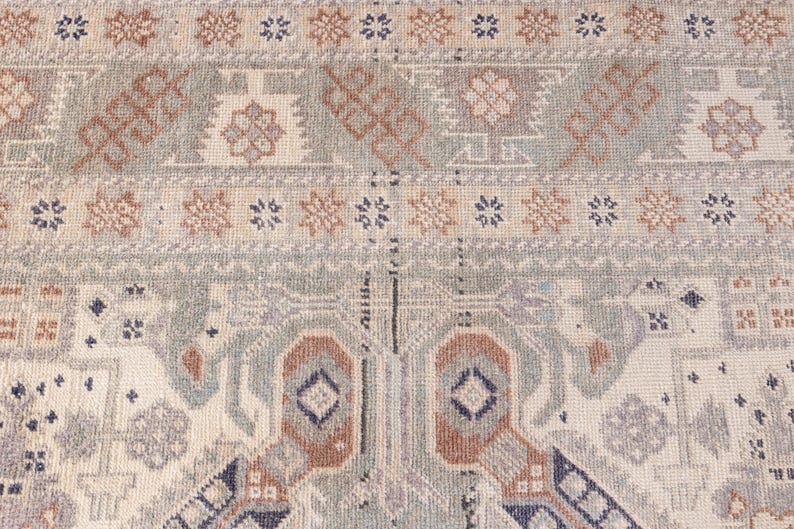 Vintage Turkish Rug, Cream Rust Blue Geometric 6x9 Area Rug - Etsy