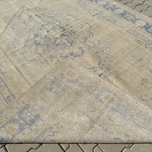 8x11 Turkish Rug, 8x11 Beige Rug, 8x11 Vintage Rug, Large Oushak Rug, Turkish Area Rug, Beige Blue Rug, Oversize Rug, Modern Oushak Rug