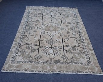 6x9 Persian Rug, 6x9 Large Rug, 6x9 Antiue Rug, Wool Oushak Rug, 6x9 İvory Rug, Vintage Rug Boho, Old Heriz Rug, Large Modern Rug,6x9 Carpet