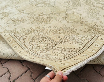 Natural Ovesize Rug, Turkish Rug 9x12, Lage Vintage Rug, Beige Brown Rug, Oriental Large Rug, Modern 9x12 Rug, Large Wool Rug, 9x12 Carpet