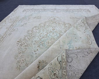 9x12 Soft Vintage Carpet, 9x12  Rugs, Muted Oushak Rugs, Large Area Rug, 9x12 Size Rug, Turkish Carpet Boho, Natural Overize Rug,9x12 Carpet