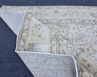 Area Rugs 9x12, Large Decor Rug, Handmade Vintage Rug, Turkish Rug 9x12, 9x12 Beige Rugs, Natural Wool Rug, Antique Rug 9x12, Boho Rug Large