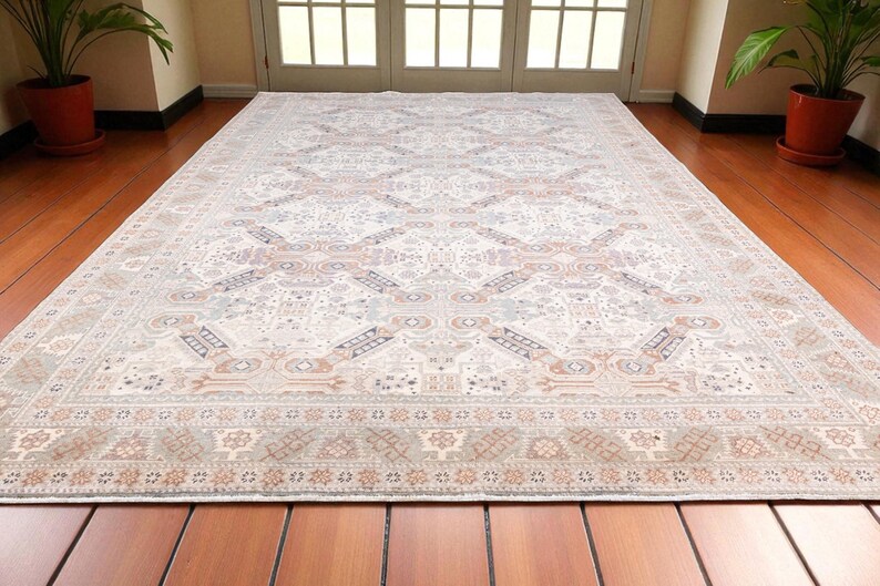 Vintage Turkish Rug, Cream Rust Blue Geometric 6x9 Area Rug - Etsy