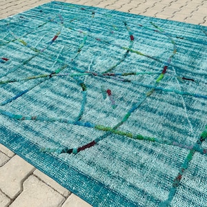 6x9 Vintage Rug, 6x9 Blue Rug, Handmade Rug, Blue Turkish Rug, Modern Rug, Turquoise Rug, 6x9 Bedroom Rug, Living Room Rug, Wool Rug 6x9