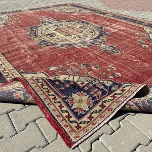 8x11 Red Blue Rug, Large Turkish Rug, 8x11 Oversize Rug, Vintage Rug 10x13, Handwoven Old Rug, Modern 8x11 Rugs, 8x11 Area Rugs, 8x11 Carpet