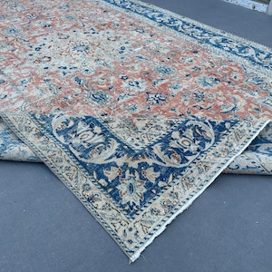 Red Blue Rug 8x12, Large Red Rug, Oversize Vintage Rug, 8x12 Turkish Carpet, Antique Rug 8x12, Area Large Rug, Living Room Rug, 8x12 Rugs