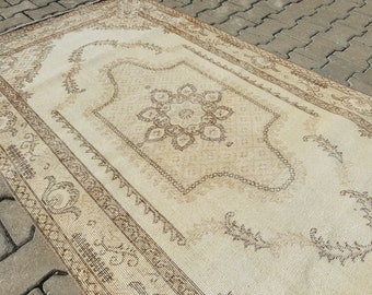 Neutraler türkischer Oushak Teppich, 100x200 Vintage Wollteppich, Bauernhausdekor