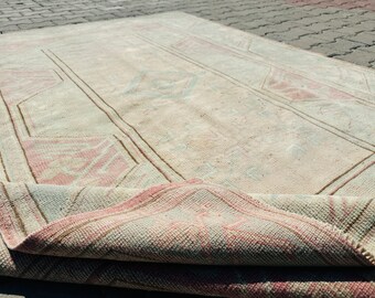 farmhouse rug, handknotted rug, sustainable wool rug,5x7 botanical rug, salon rug, turkish vintage rug, 4.9x6.8 ft, vintage area rug