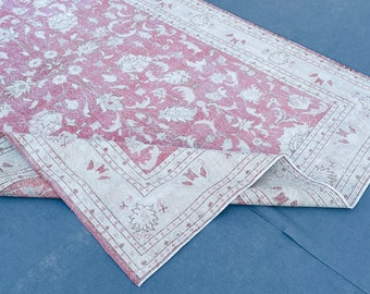 Rugs 7x10 Wool, 7x10 Large Rug, Vintage Rug 7x10, Beige Pink Rug, 7x10 Oversize Rug, Turkish Area Rug, Area Rugs 7x10, Modern Rug Pink 7x10